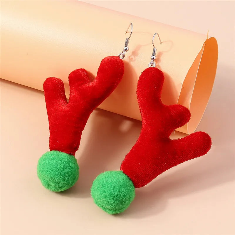 Aihua Hot Sale 3D Cute Cartoon Christmas Earrings Kawaii Fluffy Decoration Tree Deer Bell Earrings for Women Xmas New Year Gifts