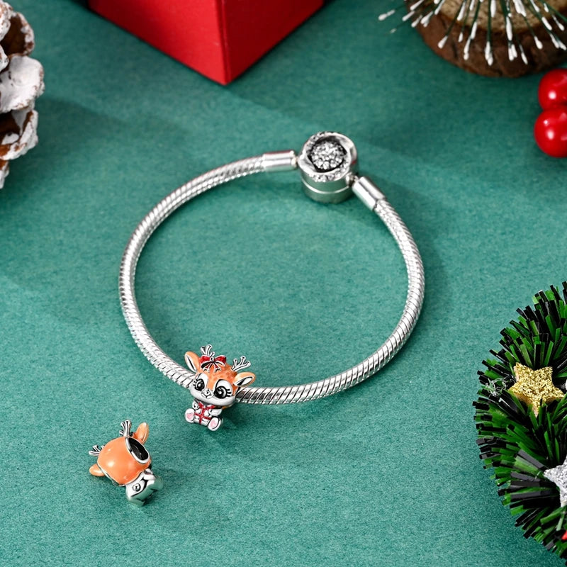 Ladies' Christmas Bead Pendant 925 Pure Silver Snowman Santa Claus Suitable Original Bracelet Exquisite DIY Jewelry Gift
