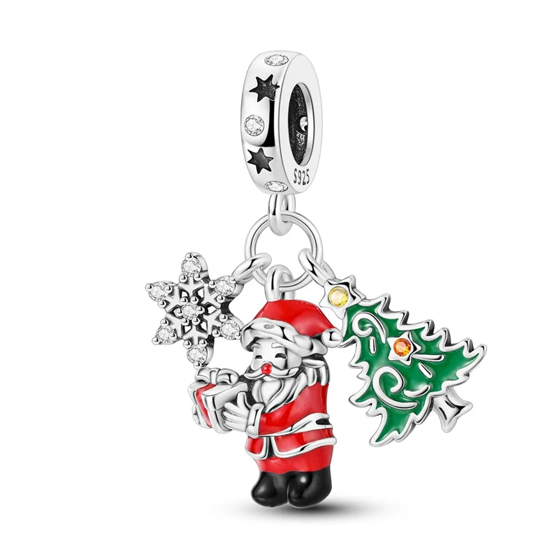 Ladies' Christmas Bead Pendant 925 Pure Silver Snowman Santa Claus Suitable Original Bracelet Exquisite DIY Jewelry Gift