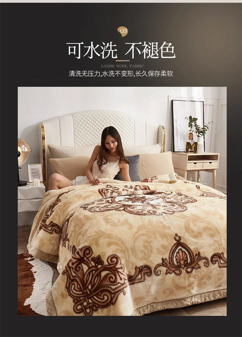 European Style Warm Raschel Blanket for Winter High End Soft Thicken Warmth Weighted Blanket Double Side Flocked Comforter Duvet