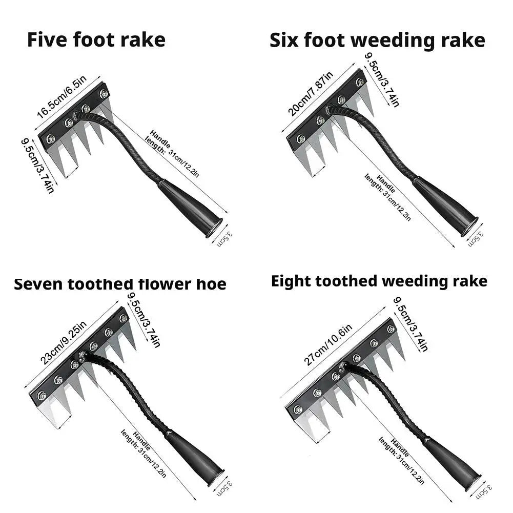 5/6/7/8 Teeth Garden Hand Rake Farm Tool Weeding Scarifier Agricultural Nail Harrow Metal Harrow Garden WeedingTool