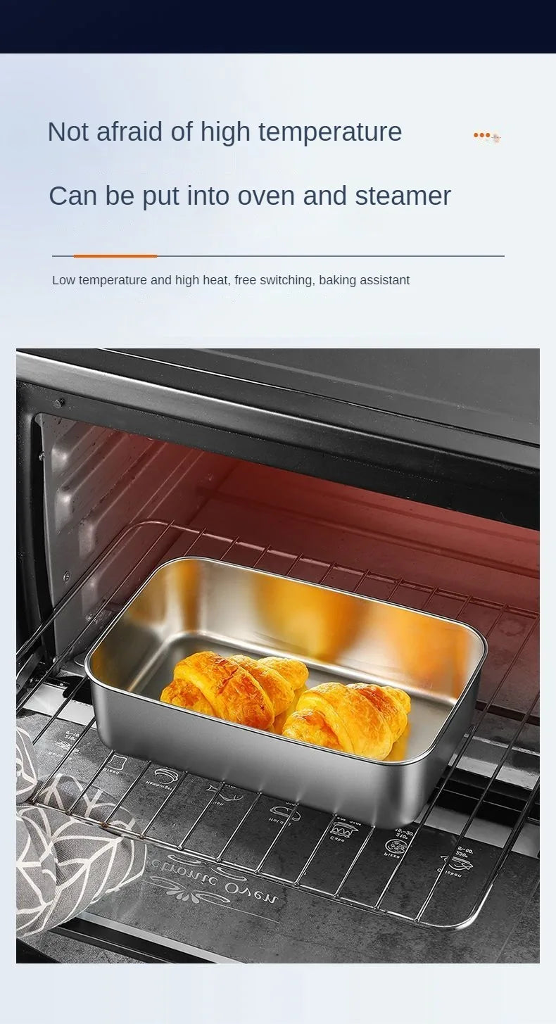 Thickened Square Plate Stainless Steel Rectangular Food Storage Pan With Lid Commercial Dish Tray Freshing Lunch Box Container