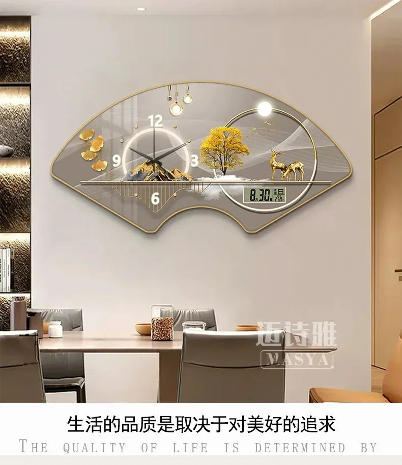 Perpetual calendar electronic clock wall clock Living room fan dining room decorative painting calendar clock hanging picture