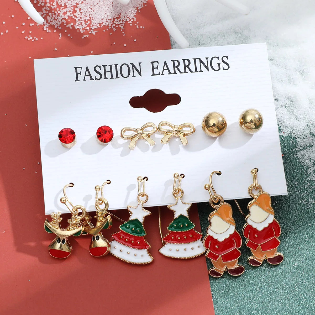 6 Pairs Christmas Earrings Xmas Tree Elk Snowman Santa Claus Cute Ear Stud Dangle Earrings Christmas Gifts For Women Girls Kids