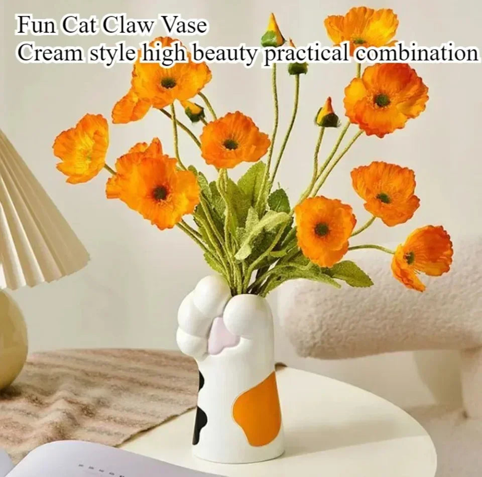 Vase Cat Claw Resin Craft Flower Pot Modern Desktop Cat Paw Ornaments Home Decoration Multifunction Simple Creative Cartoon Vase