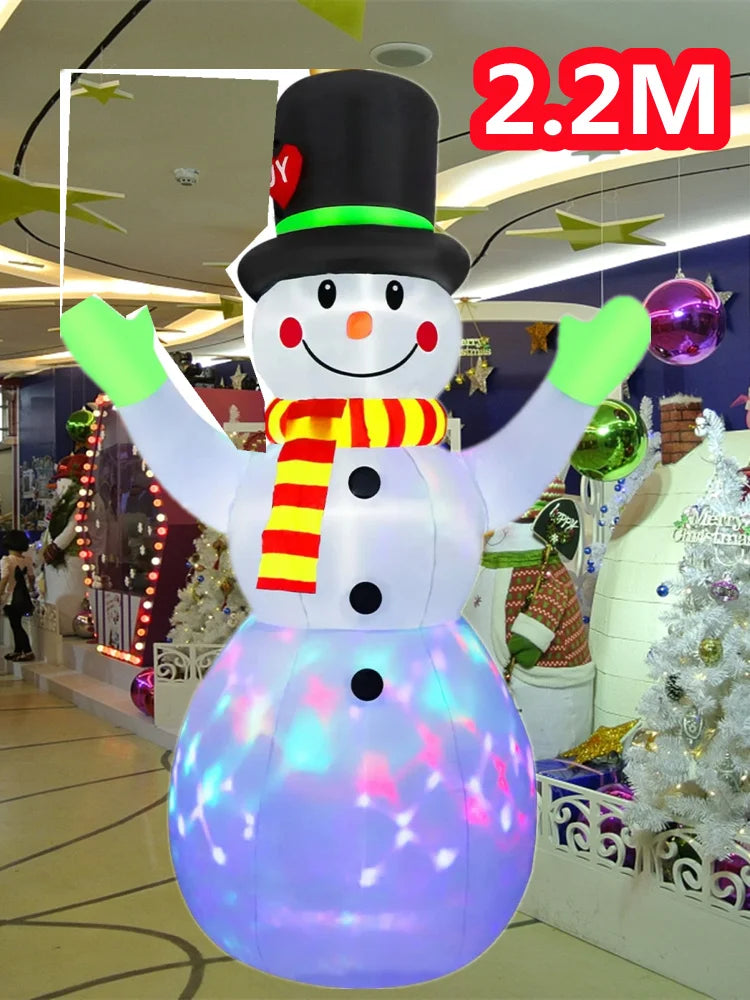 2.2M/7FT Christmas Inflatables Green Gloves Snowman Outdoor Model Built-in Rotating LED Lights Indoor Outdoor Xmas Decorations
