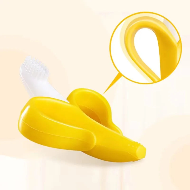 Baby Silicone Training Toothbrush BPA Free Banana Shape Safe Toddle Teether Chew Toys Teething Ring Gift For Infant  Chewing