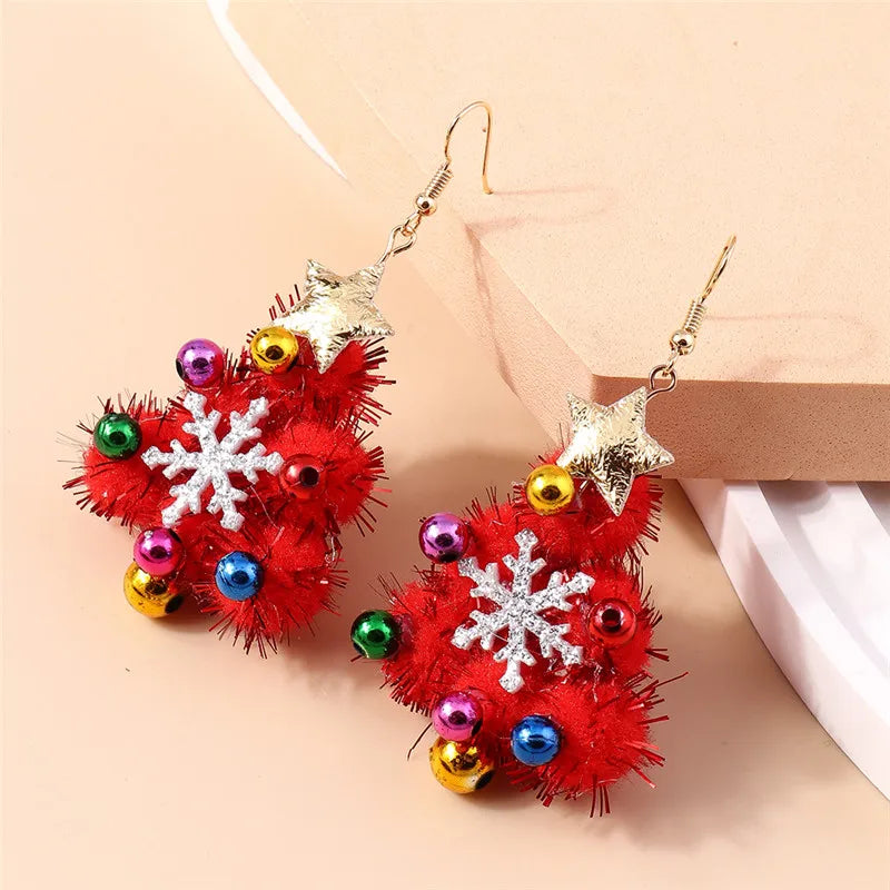 Aihua Hot Sale 3D Cute Cartoon Christmas Earrings Kawaii Fluffy Decoration Tree Deer Bell Earrings for Women Xmas New Year Gifts