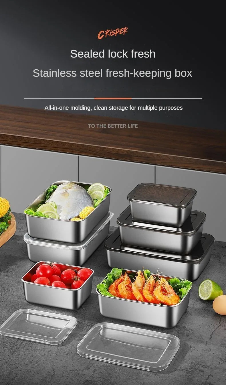 Thickened Square Plate Stainless Steel Rectangular Food Storage Pan With Lid Commercial Dish Tray Freshing Lunch Box Container