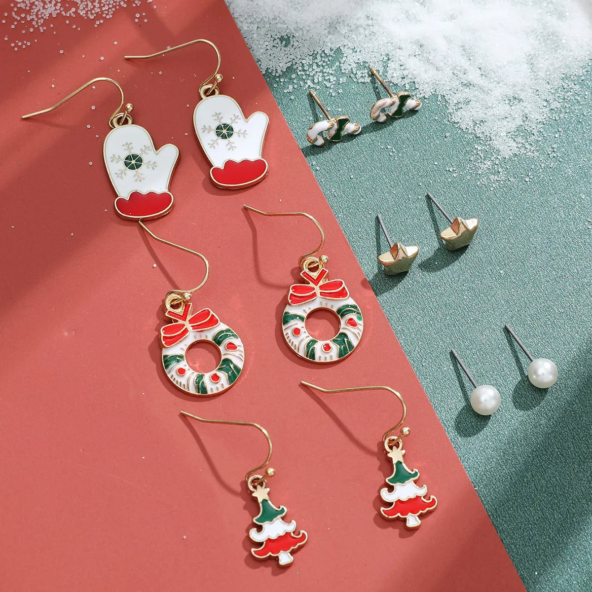 6 Pairs Christmas Earrings Xmas Tree Elk Snowman Santa Claus Cute Ear Stud Dangle Earrings Christmas Gifts For Women Girls Kids