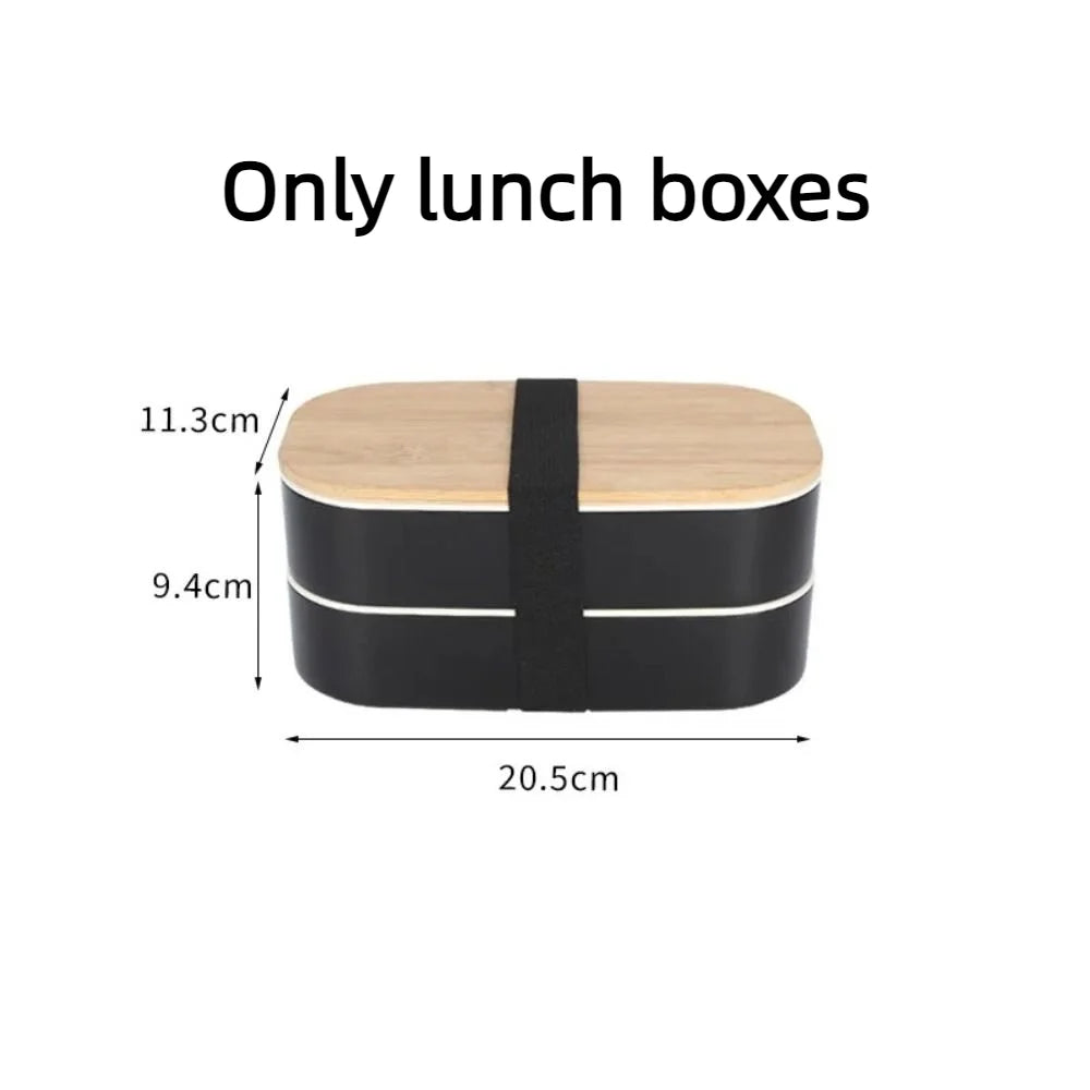 1200ML Divided Lunch Box Picnic Microwave Wooden Cover Japanese Bento Box Portable Double Layer Food Container For Kids