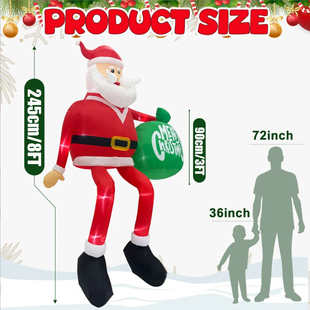 NEW 8FT Inflatables Christmas Santa Hold Present Bag Outdoor Decorations with LED,Christmas Blow Up Outdoor Yard Xmas Decoration