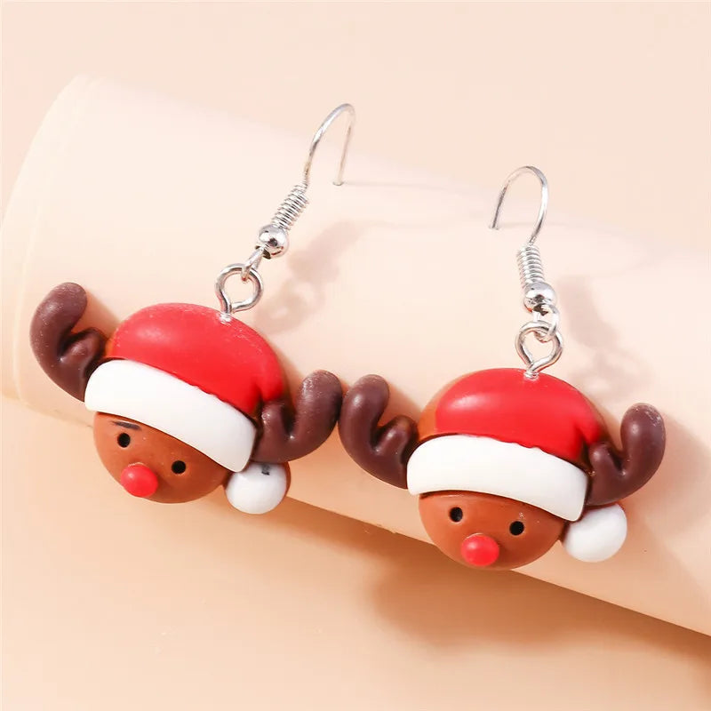 Aihua Hot Sale 3D Cute Cartoon Christmas Earrings Kawaii Fluffy Decoration Tree Deer Bell Earrings for Women Xmas New Year Gifts