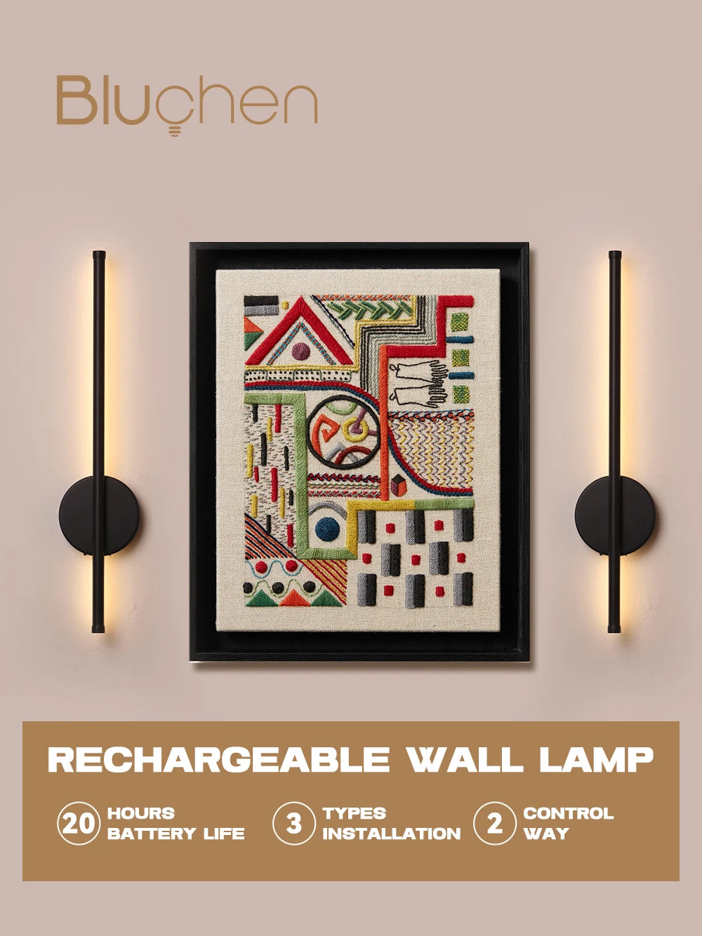 2 Pack Rechargeable Wall lights Interior Wall Sconces 80cm 50cm LED Wall Light with Remote Control for Gameroom Pegboard Bedroom