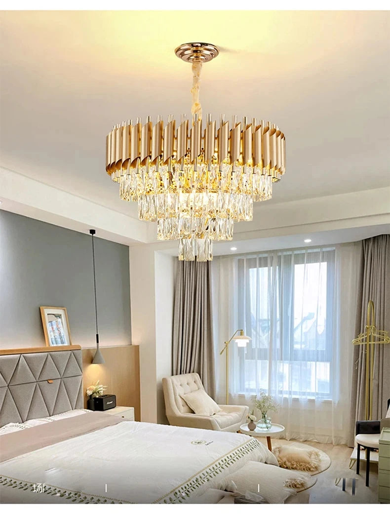 Villa Luxury Living Room Chandelier K9 Crystal Restaurant Pendant Lights Modern Ceiling Chandelier Dining Table Indoor Home Lamp