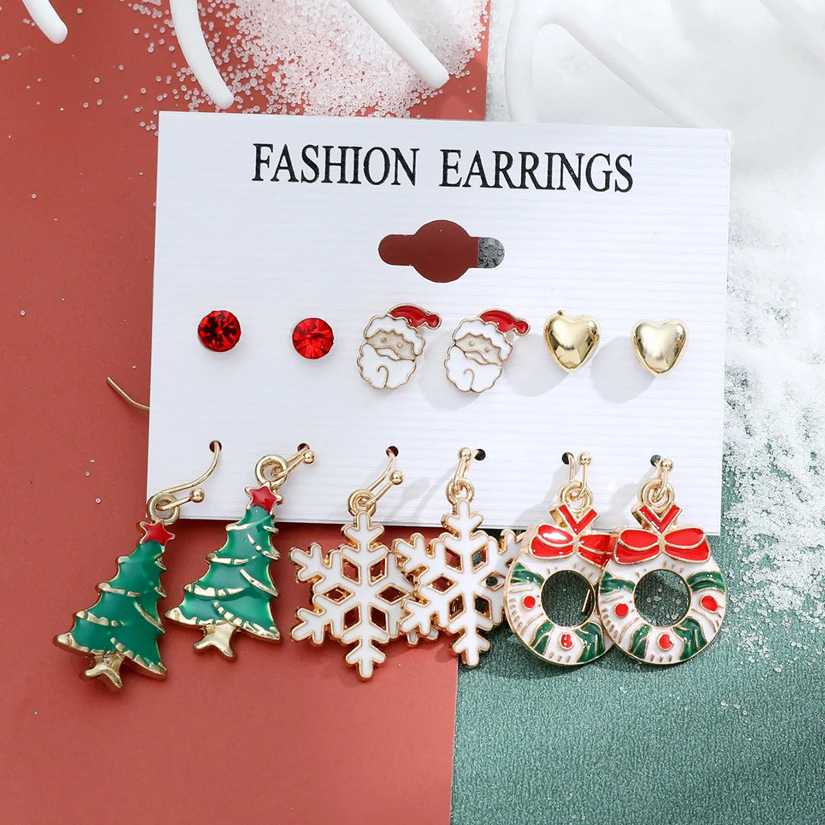 6 Pairs Christmas Earrings Xmas Tree Elk Snowman Santa Claus Cute Ear Stud Dangle Earrings Christmas Gifts For Women Girls Kids