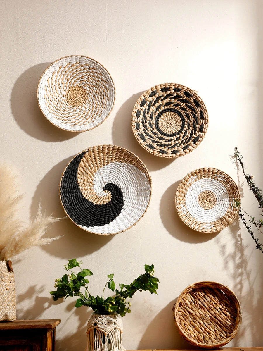 Seagrass Wall Hanging Decor Wall Basket Boho Home Decoration Handmade Natural Wall Art for Kitchen Bedroom Living Room Ornament