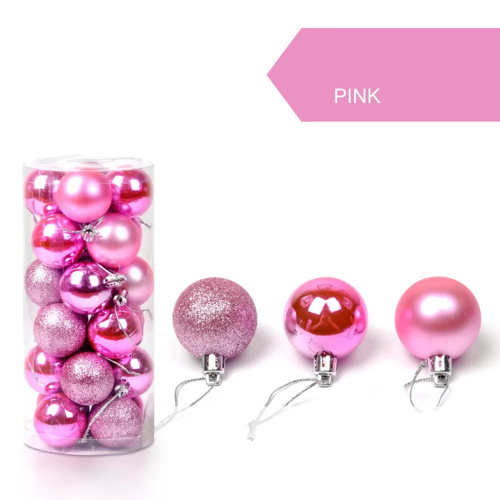 24pcs 3cm Glitter Christmas Ball Ornament Hanging Bauble Ball Gold Pink Champagne Christmas Tree Decorations New Year Gift