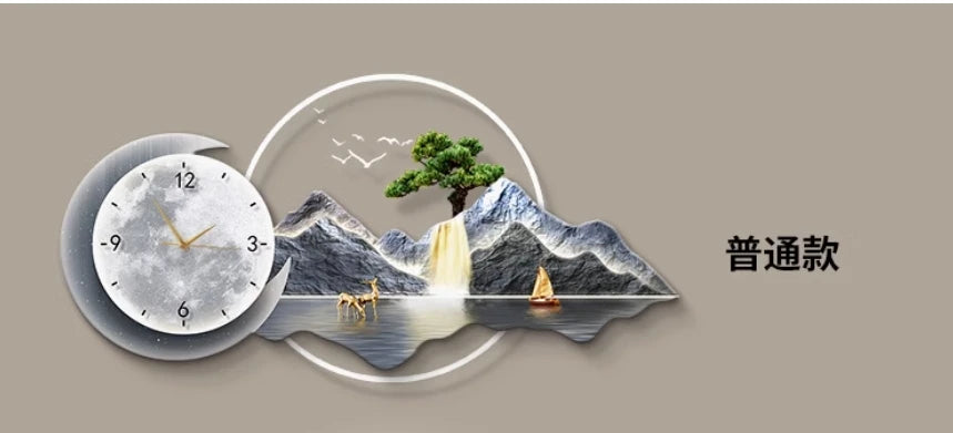 Restaurant Decoration Painting Clock Silent Luxury High Grade Luminous Landscape Mural