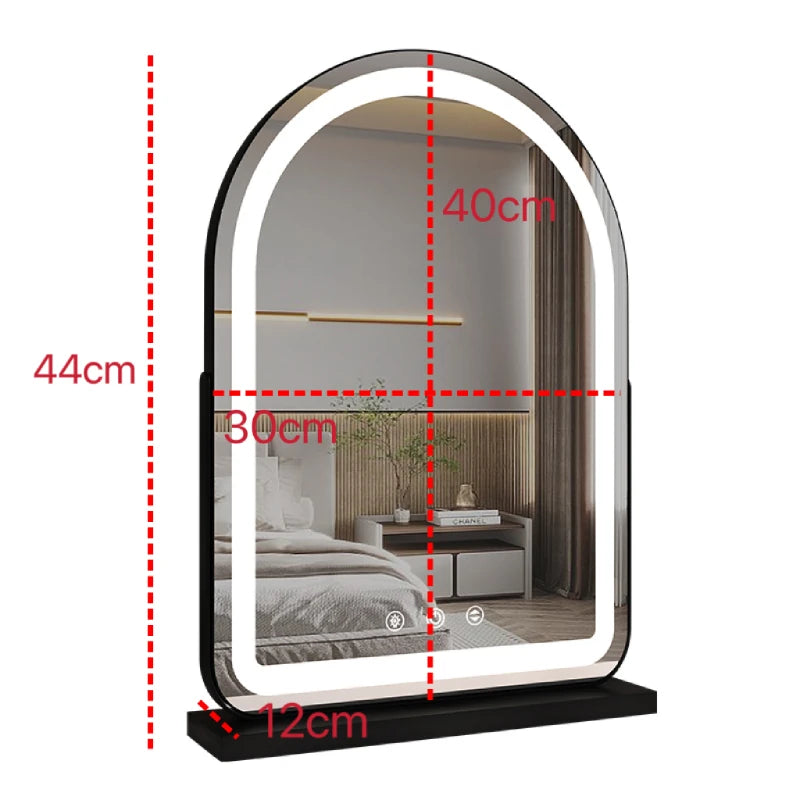 LED Lighted Arched Large Vanity Lighted Makeup Mirror for Bedroom Smart Touch Control 3 Color Lighting Modes Detachable 15x