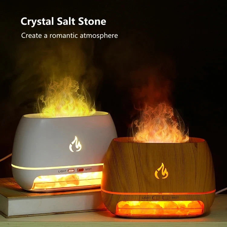New 3D Flame Fire Aroma Air Humidifier Himalayan Crystal Salt Stone Colorful Night Light Aromatherapy Essential Oil Diffuser