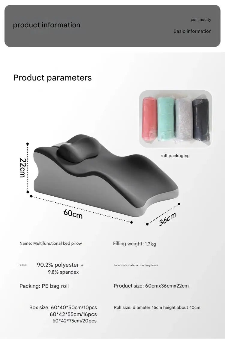 Multi-Position Memory Foam Pillow – Cooling Bed/Floor Cushion for Stomach Sleepers, 60x36x22cm