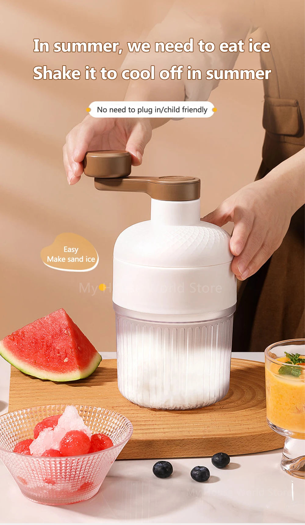 Shaved Ice Machine Mini Ice Crusher Hand Operated Shaved Ice Milkshake Maker Household Portable Small Hail Machine Kitchen Tool