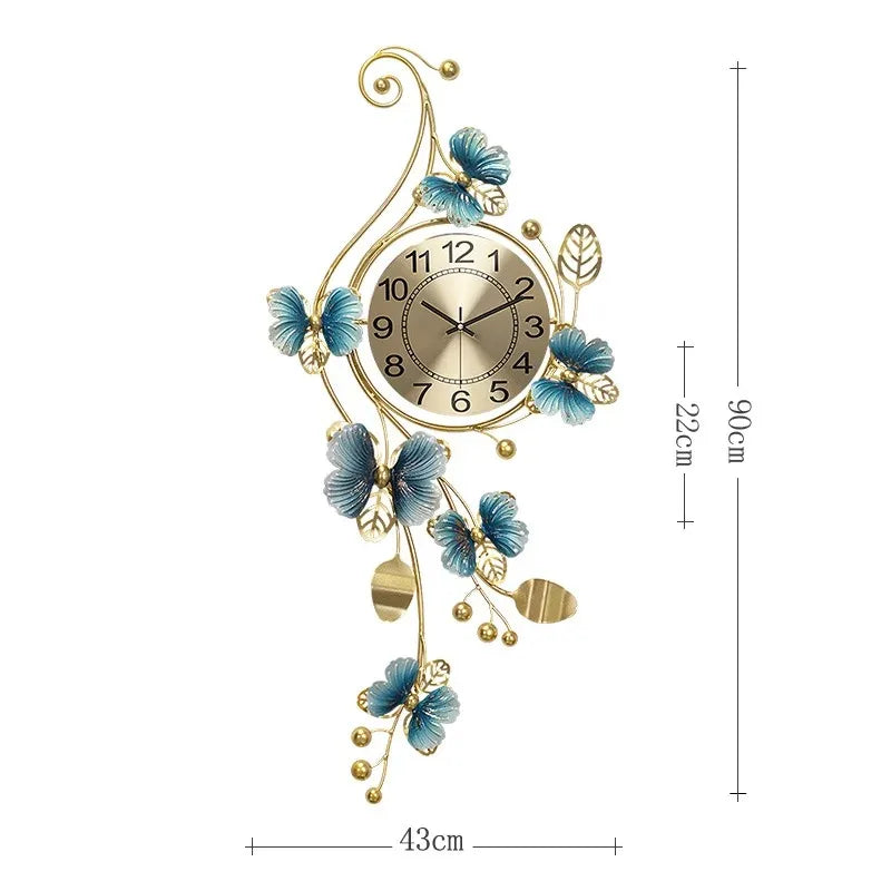 Metal Butterfly Wall Clock Home Fashion Creative Decoration Clock  Silent Sweep Seconds Quartz Watch Personality Wall Watchs