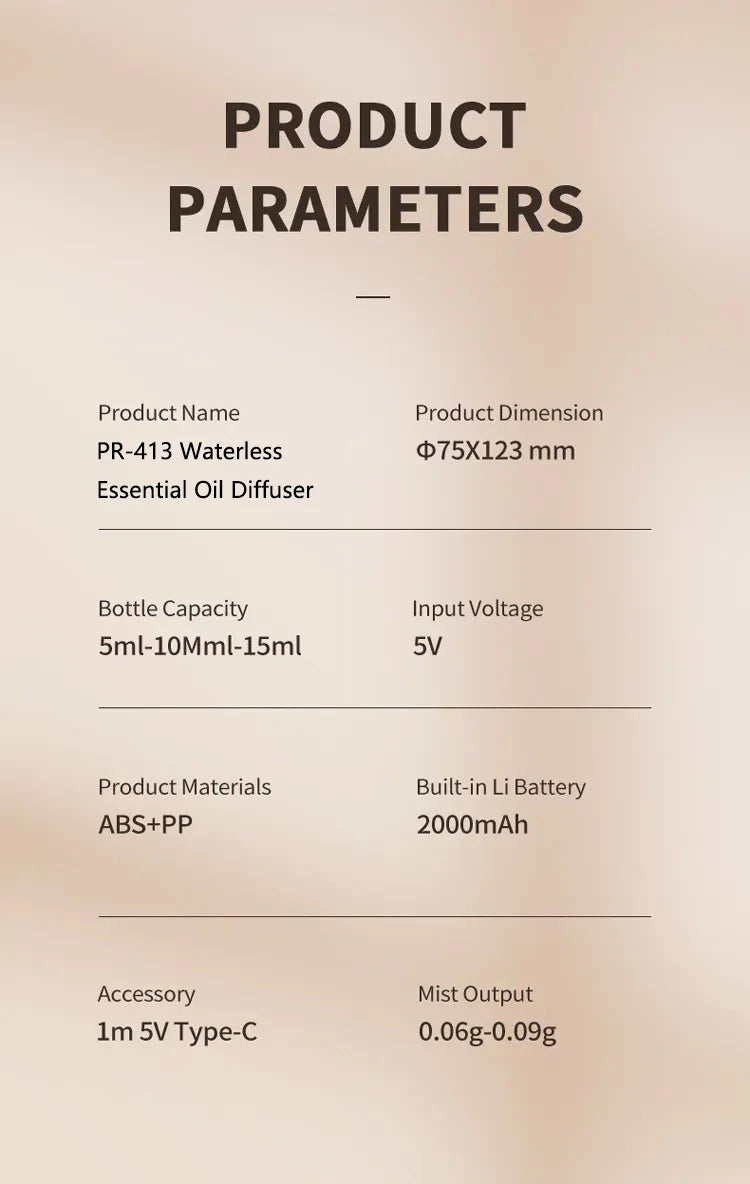 Mini Car Waterless Essential Oils Diffuser Car Fragrance Aromatherapy Diffuser Higher Atomizing Efficienc Home Air Freshener