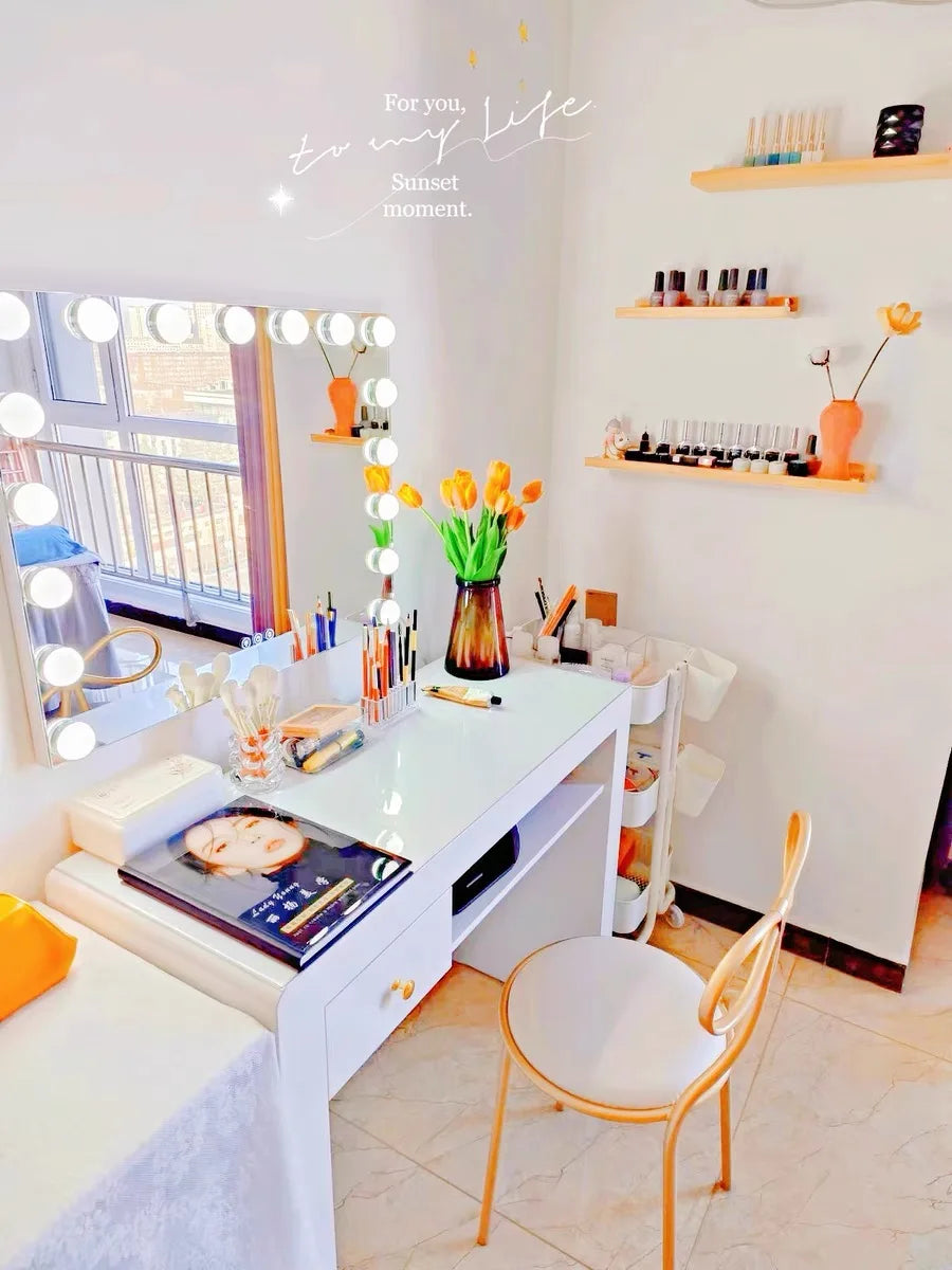 Vanity Makeup Mirror with Lights 17 LED Bulbs 3 Color Lighting Cosmetics for Dressing Bedroom Wall mounted White