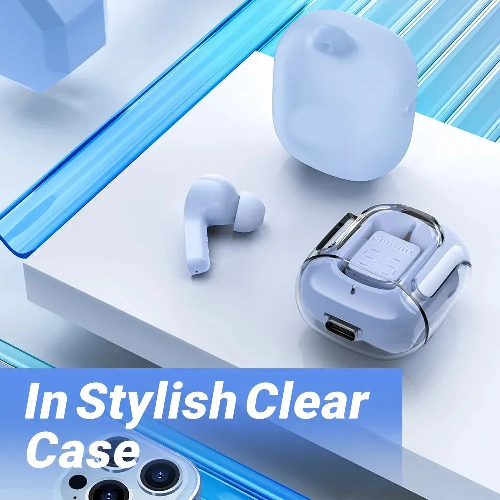 T2 Transparent Bluetooth Earbuds – HiFi Sound with LED Power Display
