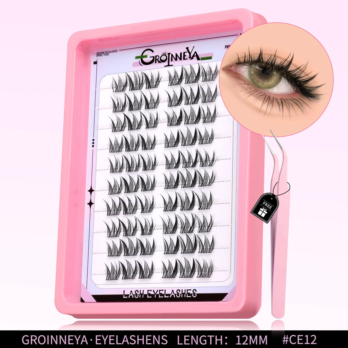 GROINNEYA Natural Cluster Lashes C Curl Manga Lashes Soft Cross Wispy Individual Cluster Anime Eyelashes Extension Eye Makeup