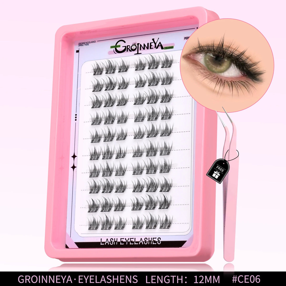GROINNEYA Natural Cluster Lashes C Curl Manga Lashes Soft Cross Wispy Individual Cluster Anime Eyelashes Extension Eye Makeup