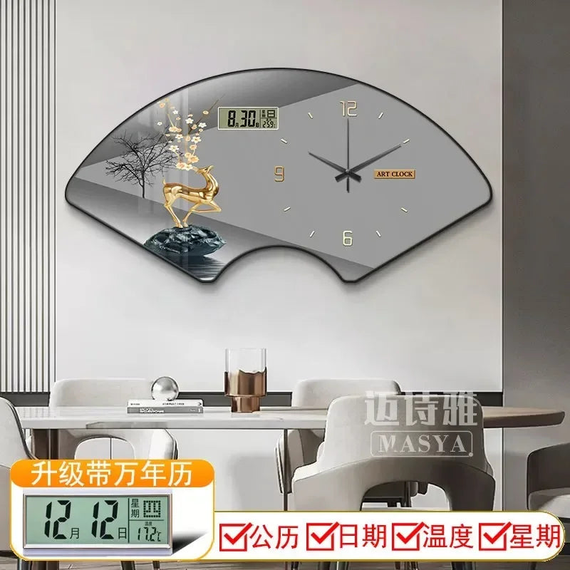 Perpetual calendar electronic clock wall clock Living room fan dining room decorative painting calendar clock hanging picture