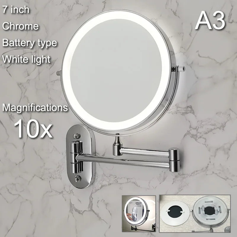 Wall Folding Makeup HD Mirror Double Side Fill Light Magnifying USB Charging Led Tricolor Dimming Bathroom Cosmetic Mirrors