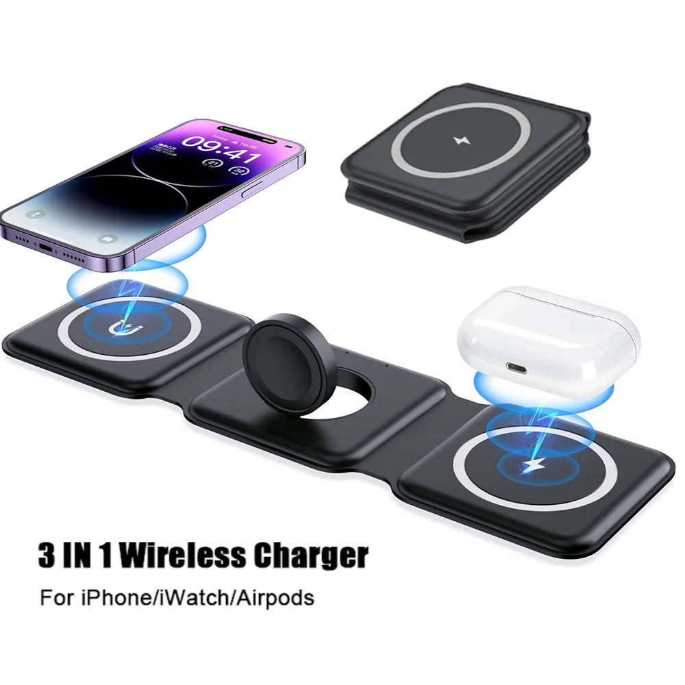 3-in-1 Foldable Wireless Charging Station – Fast Charger for Phone, Watch & Earbuds