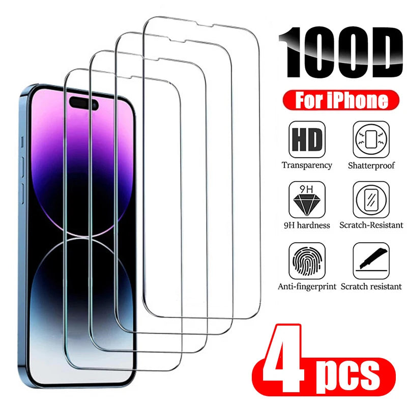 "4-Pack Tempered Glass Screen Protectors for iPhone 11–15 Series – Full Coverage for All Models"