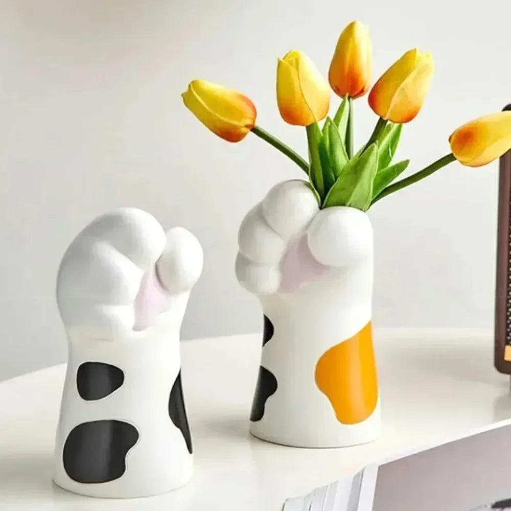 Vase Cat Claw Resin Craft Flower Pot Modern Desktop Cat Paw Ornaments Home Decoration Multifunction Simple Creative Cartoon Vase