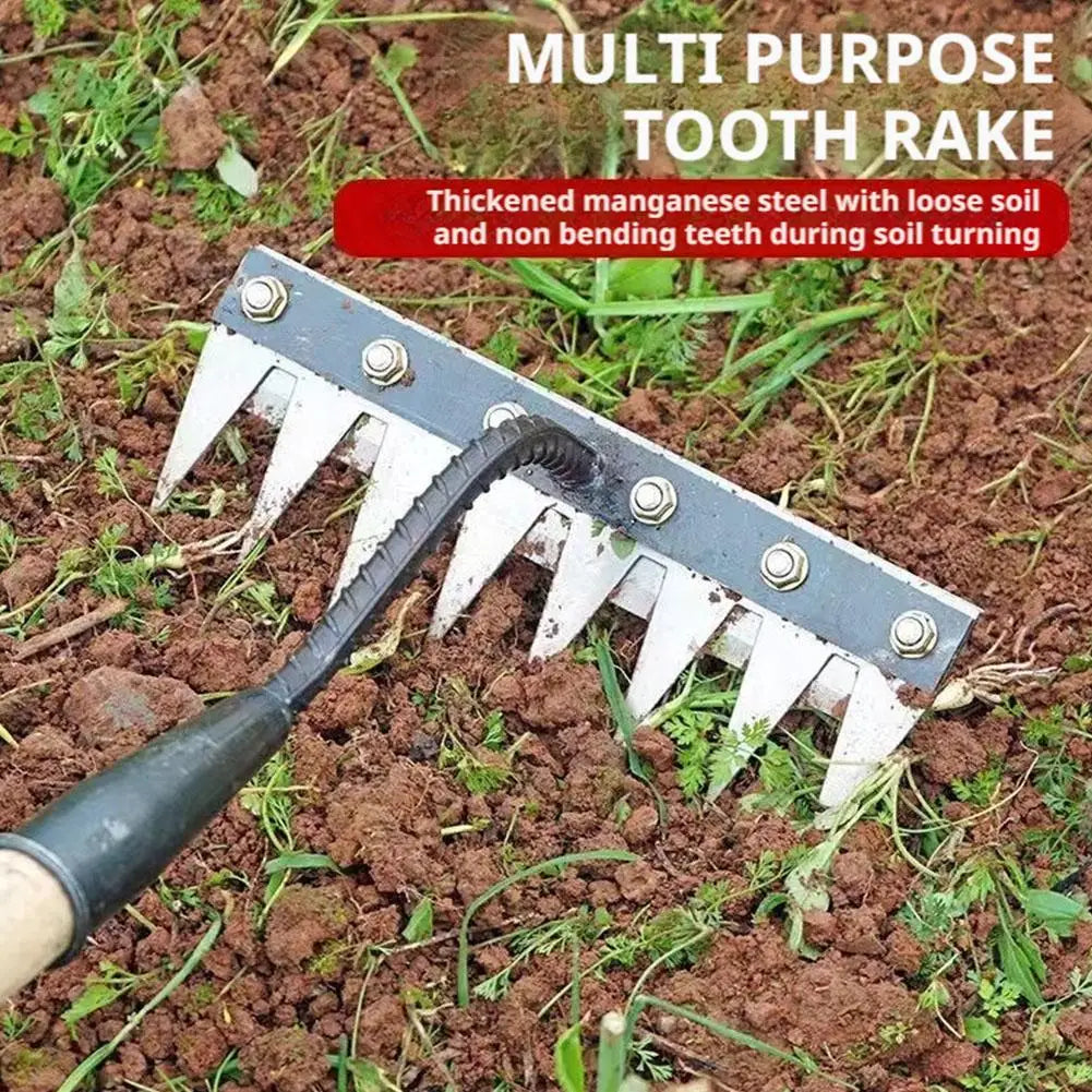 5/6/7/8 Teeth Garden Hand Rake Farm Tool Weeding Scarifier Agricultural Nail Harrow Metal Harrow Garden WeedingTool
