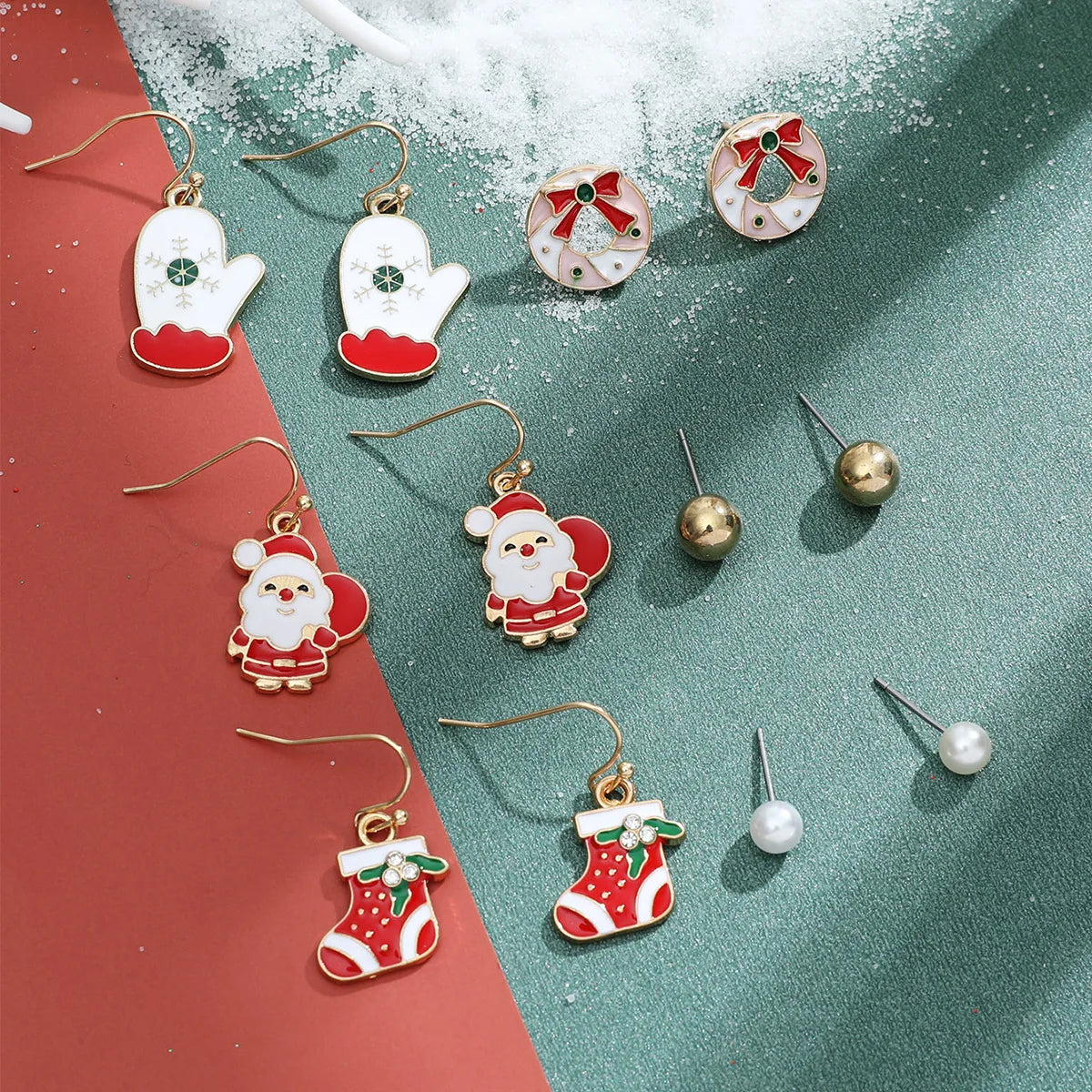6 Pairs Christmas Earrings Xmas Tree Elk Snowman Santa Claus Cute Ear Stud Dangle Earrings Christmas Gifts For Women Girls Kids