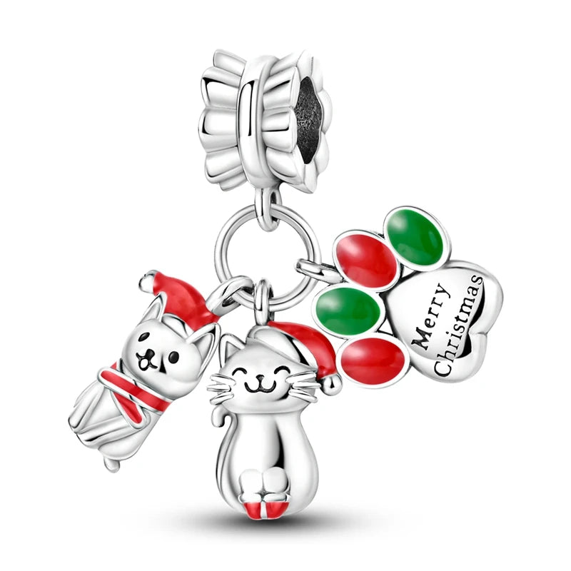 Ladies' Christmas Bead Pendant 925 Pure Silver Snowman Santa Claus Suitable Original Bracelet Exquisite DIY Jewelry Gift