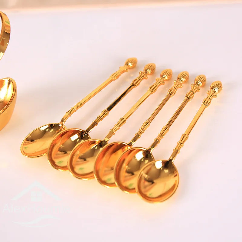 Ice Cream Cake Coffee Tea Stirring Spoons Dessert Swan Holder Cutlery Spoons Set Cutlery Kitchen Tableware 1 Set of 7 Pieces