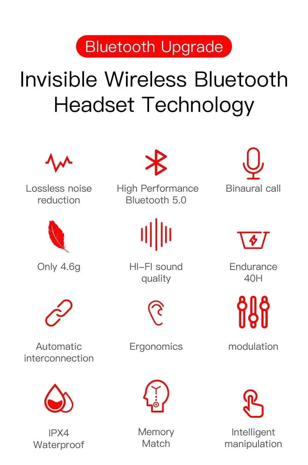 E6S Wireless  Noise Cancelling Bluetooth Earphones With Microphone