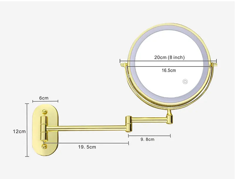 8 Inch Gold Wall Mounted Makeup LED Mirror 3X-10X Magnifying USB Charing Double Side Bathroom Smart 3 color Cosmetic Mirror