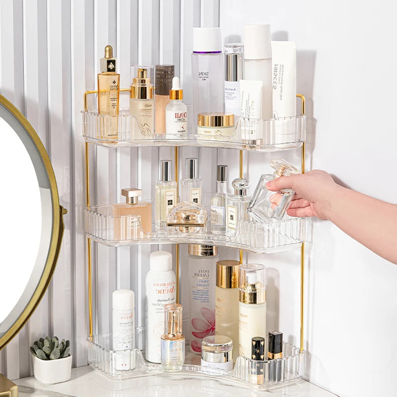 Makeup Storage Shelf Corner Bathroom Counter Organizer Bathroom Countertop Shelf Makeup Storage Clear Perfume Tray Holder