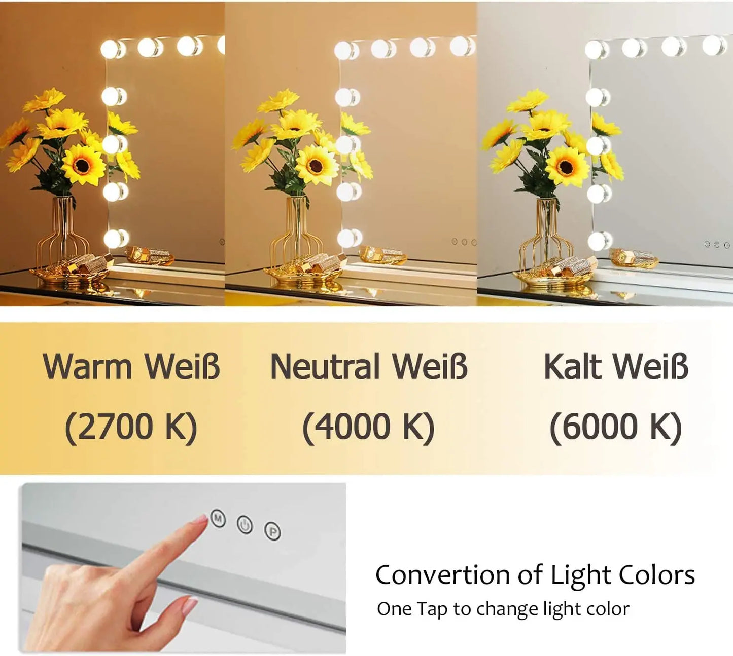 Vanity Mirror with Lights 25.59''x21.25''Makeup Mirror with Lights Touch Screen with 3 Color Lighting Dimmable for Desk Tabletop