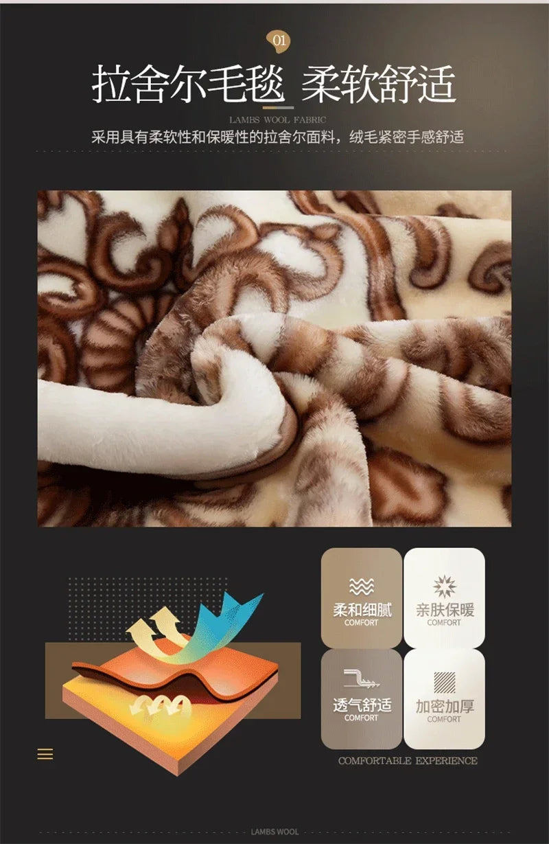 European Style Warm Raschel Blanket for Winter High End Soft Thicken Warmth Weighted Blanket Double Side Flocked Comforter Duvet