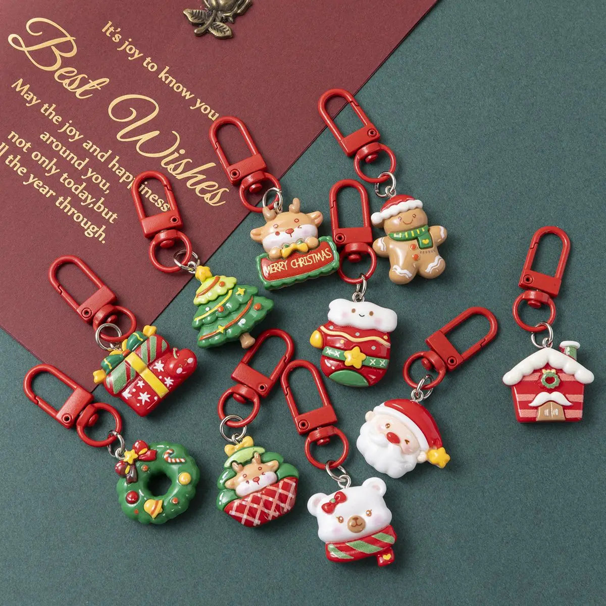 Cute Santa Claus Keychains Enamel Christmas Tree Wreath Keyrings Festival Gifts for Women Men Handbag Pendants