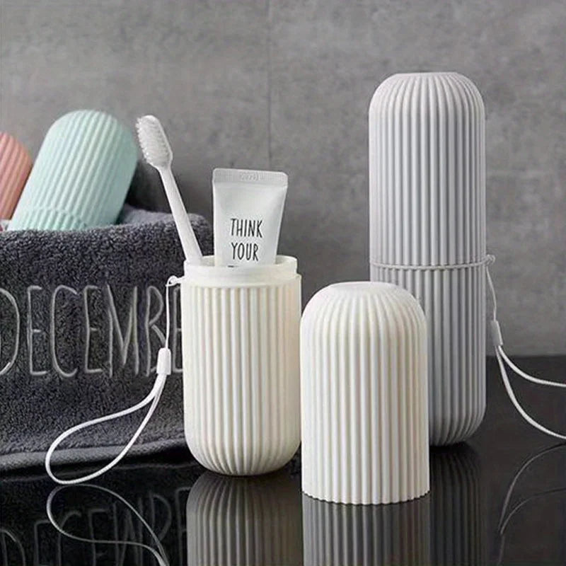 1pc Portable Travel Toothbrush Toothpaste Storage Box Set - Compact Couples Oral Care Kit with Mouthwash Cup,Makeup Brush Holder
