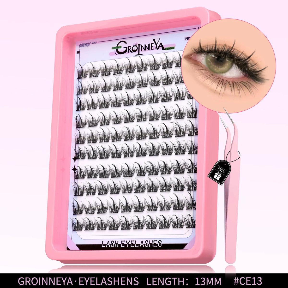 GROINNEYA Natural Cluster Lashes C Curl Manga Lashes Soft Cross Wispy Individual Cluster Anime Eyelashes Extension Eye Makeup